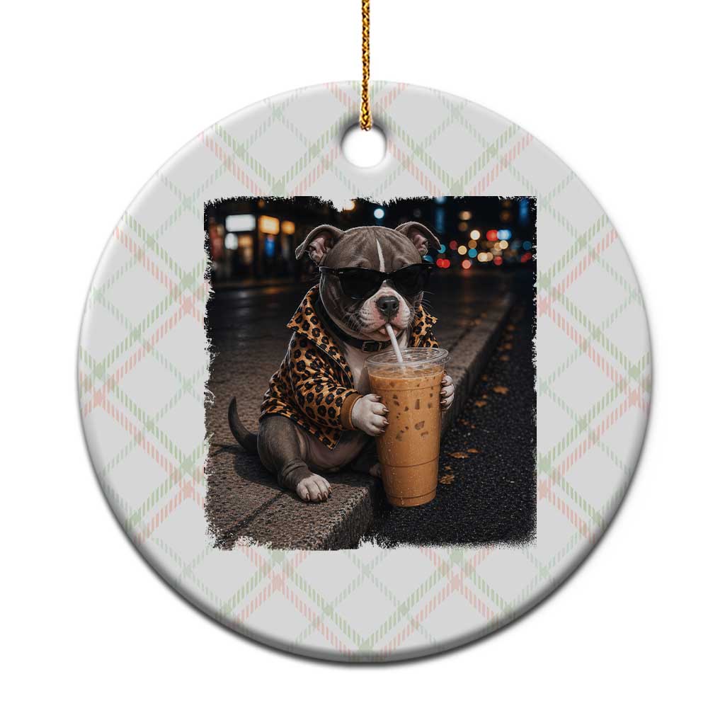 Funny Pitbull Drinking Coffee Ceramic Ornament Dog Meme Caffeine Graphic