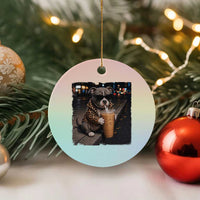 Funny Pitbull Drinking Coffee Ceramic Ornament Dog Meme Caffeine Graphic