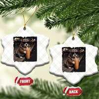 Funny Pitbull Drinking Coffee Ceramic Ornament Dog Meme Caffeine Graphic