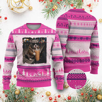 Funny Pitbull Drinking Coffee Ugly Christmas Sweater Dog Meme Caffeine Graphic
