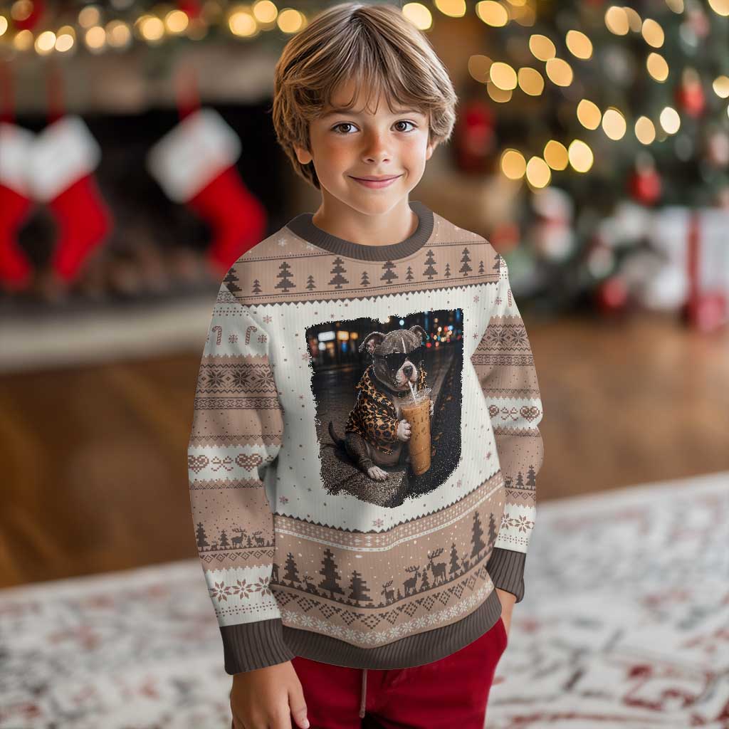 Funny Pitbull Drinking Coffee Ugly Christmas Sweater Dog Meme Caffeine Graphic