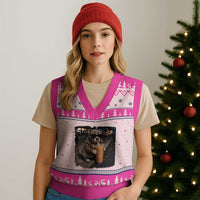 Funny Pitbull Drinking Coffee V-Neck Knit Sweater Vest Dog Meme Caffeine Graphic