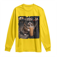 Funny Pitbull Drinking Coffee Long Sleeve Shirt Dog Meme Caffeine Graphic
