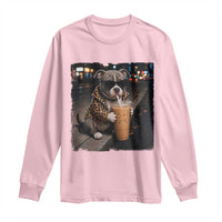 Funny Pitbull Drinking Coffee Long Sleeve Shirt Dog Meme Caffeine Graphic