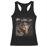 Funny Pitbull Drinking Coffee Racerback Tank Top Dog Meme Caffeine Graphic