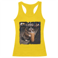 Funny Pitbull Drinking Coffee Racerback Tank Top Dog Meme Caffeine Graphic