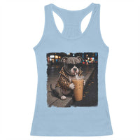 Funny Pitbull Drinking Coffee Racerback Tank Top Dog Meme Caffeine Graphic