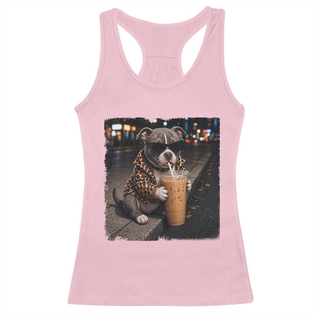 Funny Pitbull Drinking Coffee Racerback Tank Top Dog Meme Caffeine Graphic