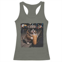 Funny Pitbull Drinking Coffee Racerback Tank Top Dog Meme Caffeine Graphic