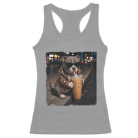 Funny Pitbull Drinking Coffee Racerback Tank Top Dog Meme Caffeine Graphic