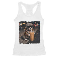 Funny Pitbull Drinking Coffee Racerback Tank Top Dog Meme Caffeine Graphic
