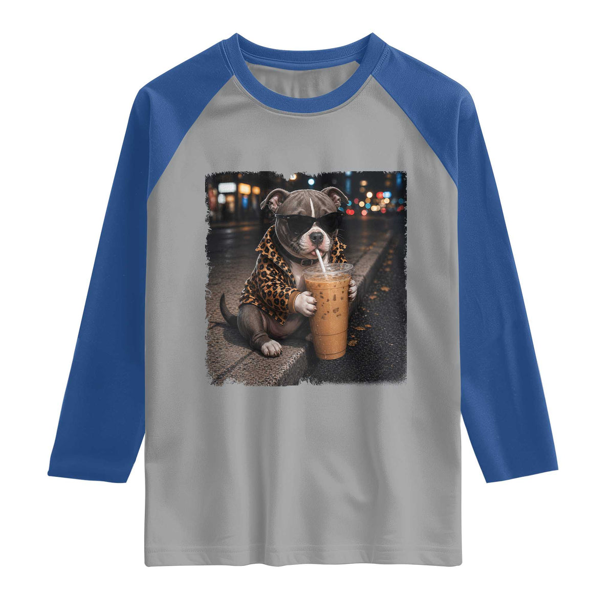 Funny Pitbull Drinking Coffee Raglan Shirt Dog Meme Caffeine Graphic