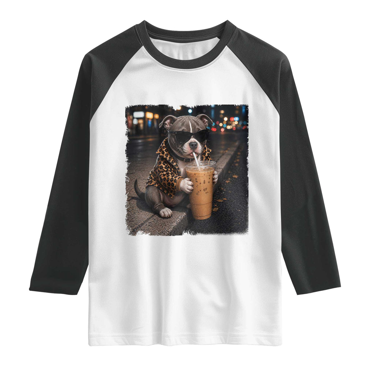 Funny Pitbull Drinking Coffee Raglan Shirt Dog Meme Caffeine Graphic