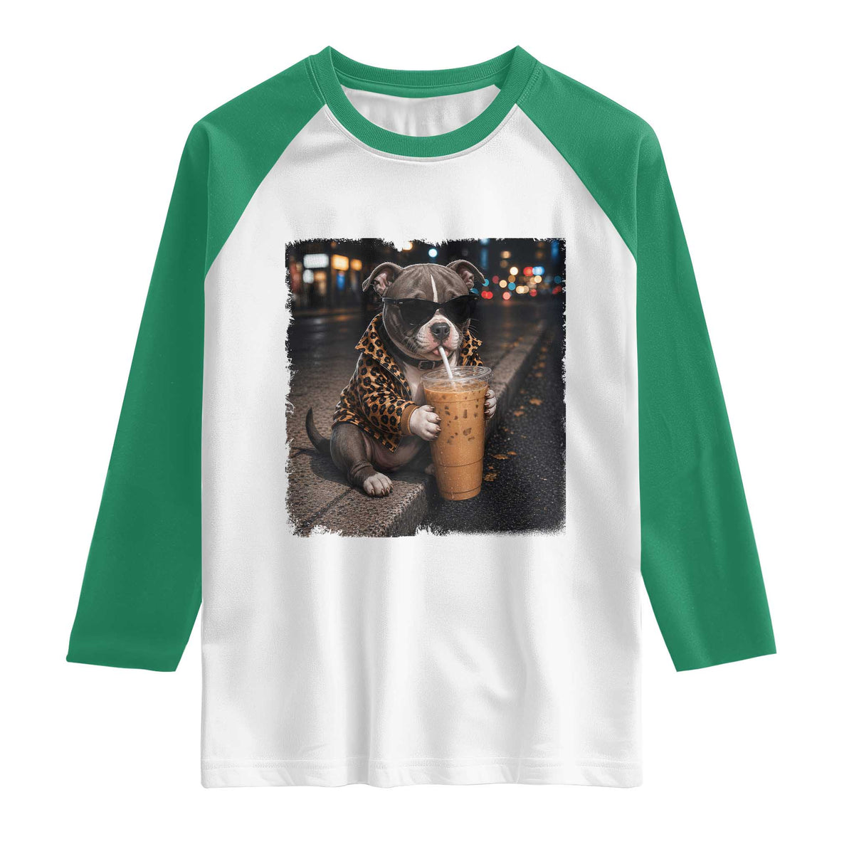 Funny Pitbull Drinking Coffee Raglan Shirt Dog Meme Caffeine Graphic