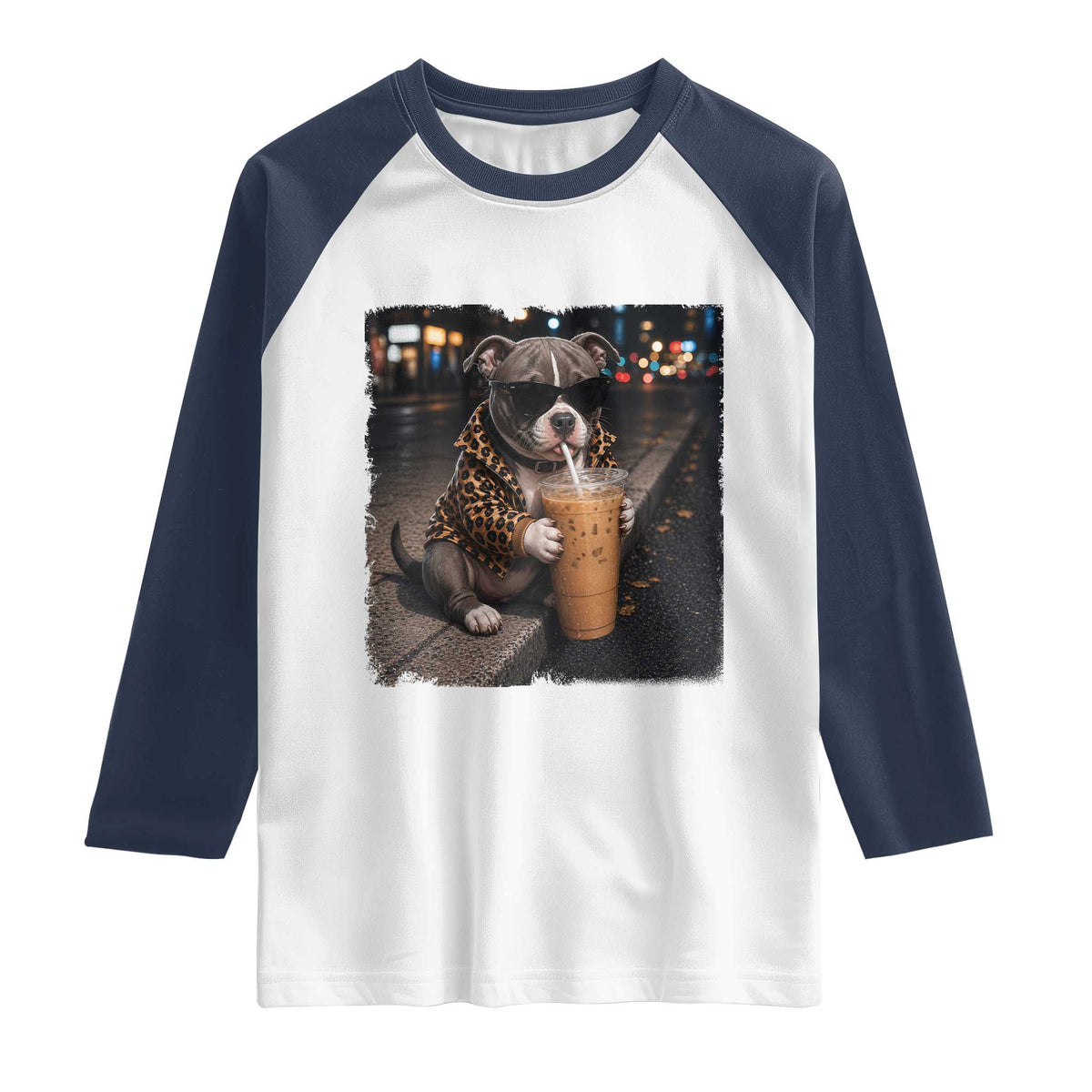 Funny Pitbull Drinking Coffee Raglan Shirt Dog Meme Caffeine Graphic
