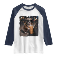 Funny Pitbull Drinking Coffee Raglan Shirt Dog Meme Caffeine Graphic