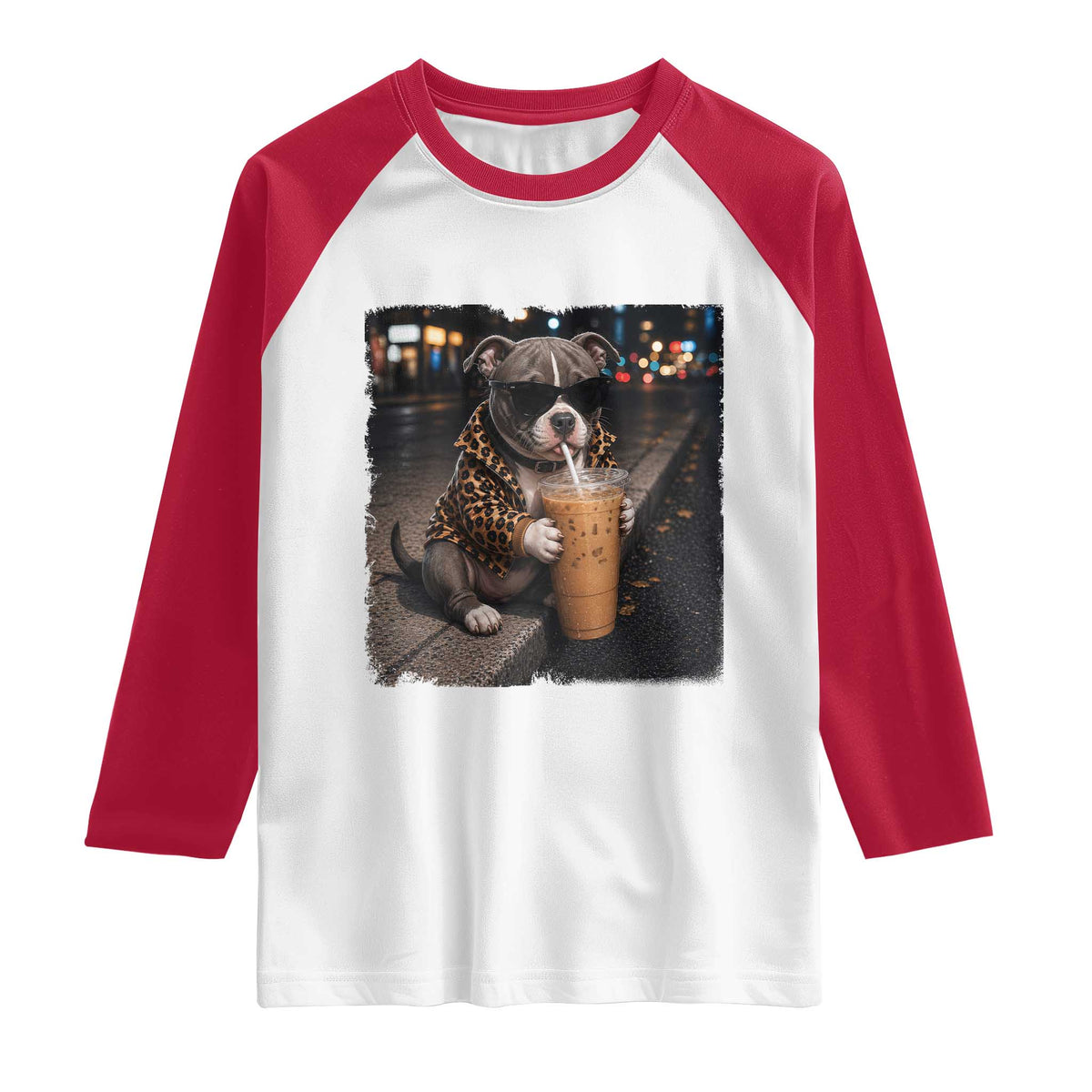 Funny Pitbull Drinking Coffee Raglan Shirt Dog Meme Caffeine Graphic