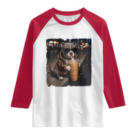Funny Pitbull Drinking Coffee Raglan Shirt Dog Meme Caffeine Graphic