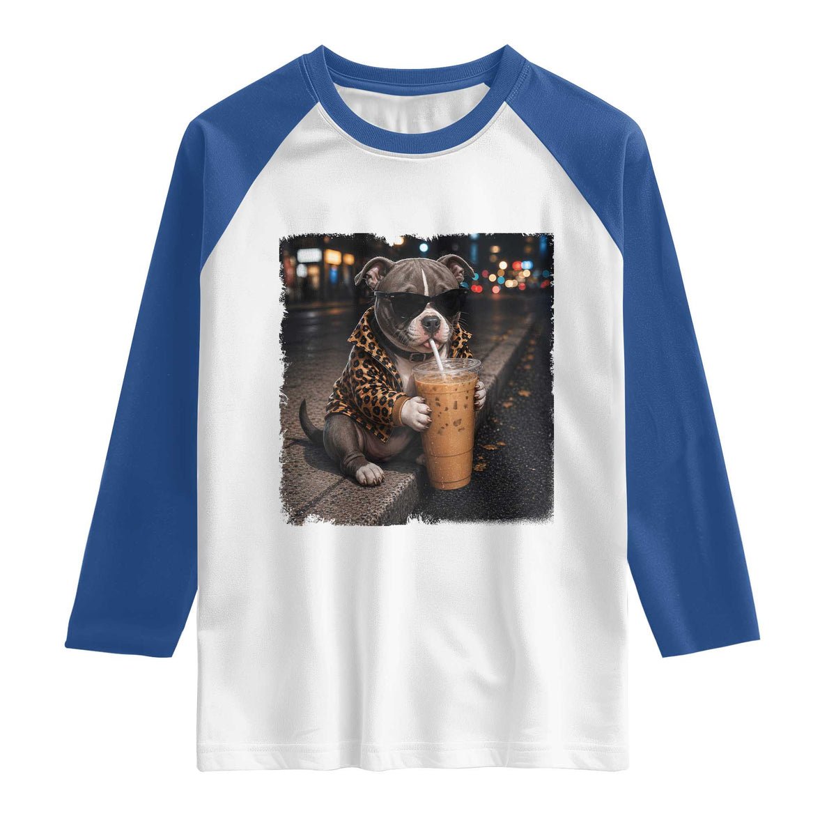 Funny Pitbull Drinking Coffee Raglan Shirt Dog Meme Caffeine Graphic