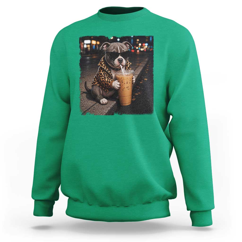 Funny Pitbull Drinking Coffee Sweatshirt Dog Meme Caffeine Graphic