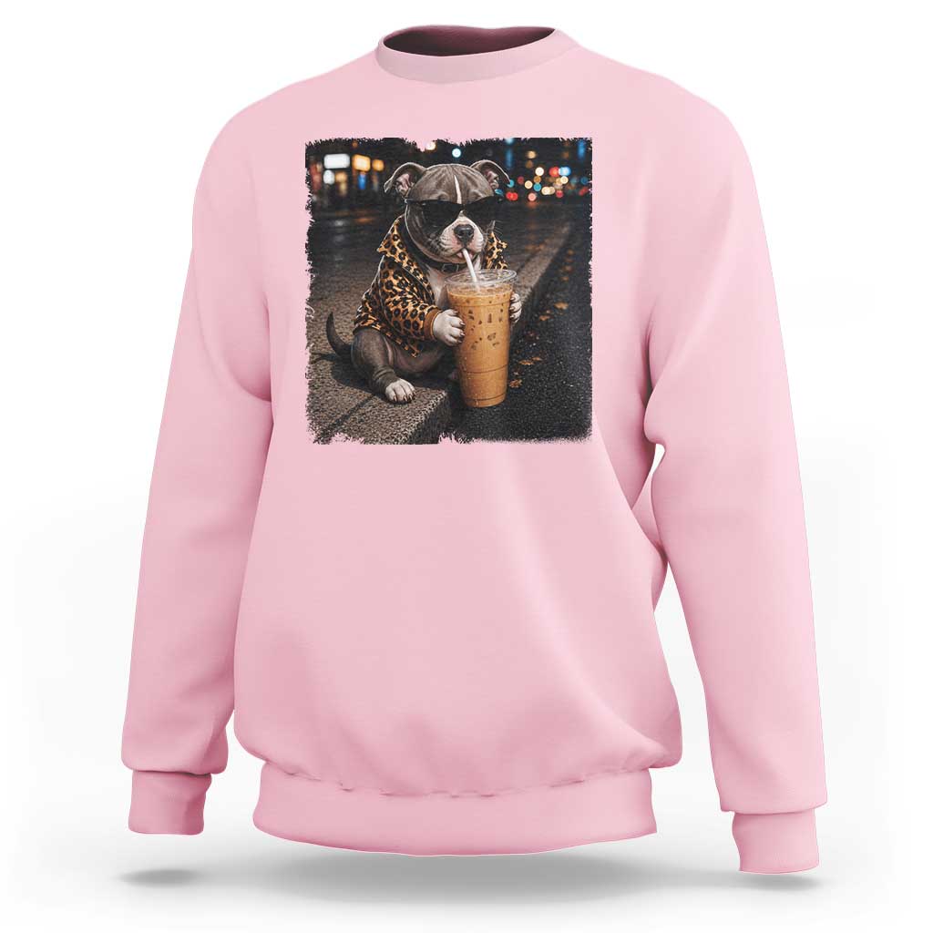 Funny Pitbull Drinking Coffee Sweatshirt Dog Meme Caffeine Graphic