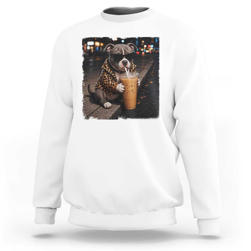 Funny Pitbull Drinking Coffee Sweatshirt Dog Meme Caffeine Graphic