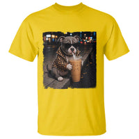 Funny Pitbull Drinking Coffee T Shirt Dog Meme Caffeine Graphic