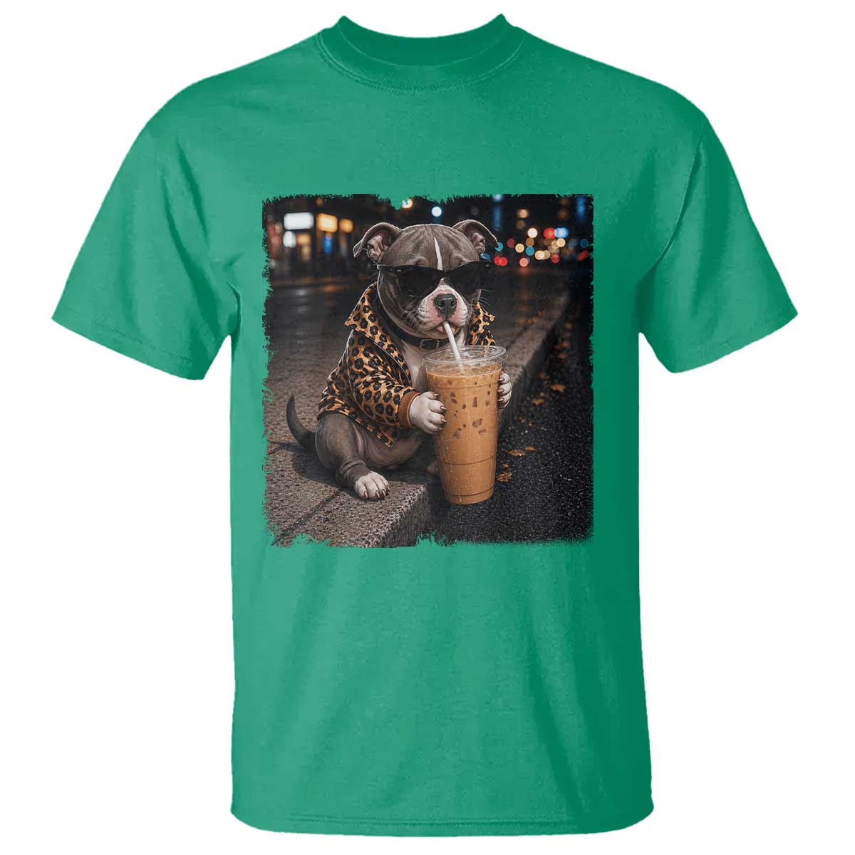 Funny Pitbull Drinking Coffee T Shirt Dog Meme Caffeine Graphic