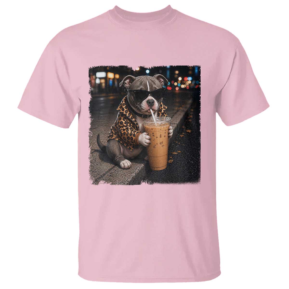 Funny Pitbull Drinking Coffee T Shirt Dog Meme Caffeine Graphic