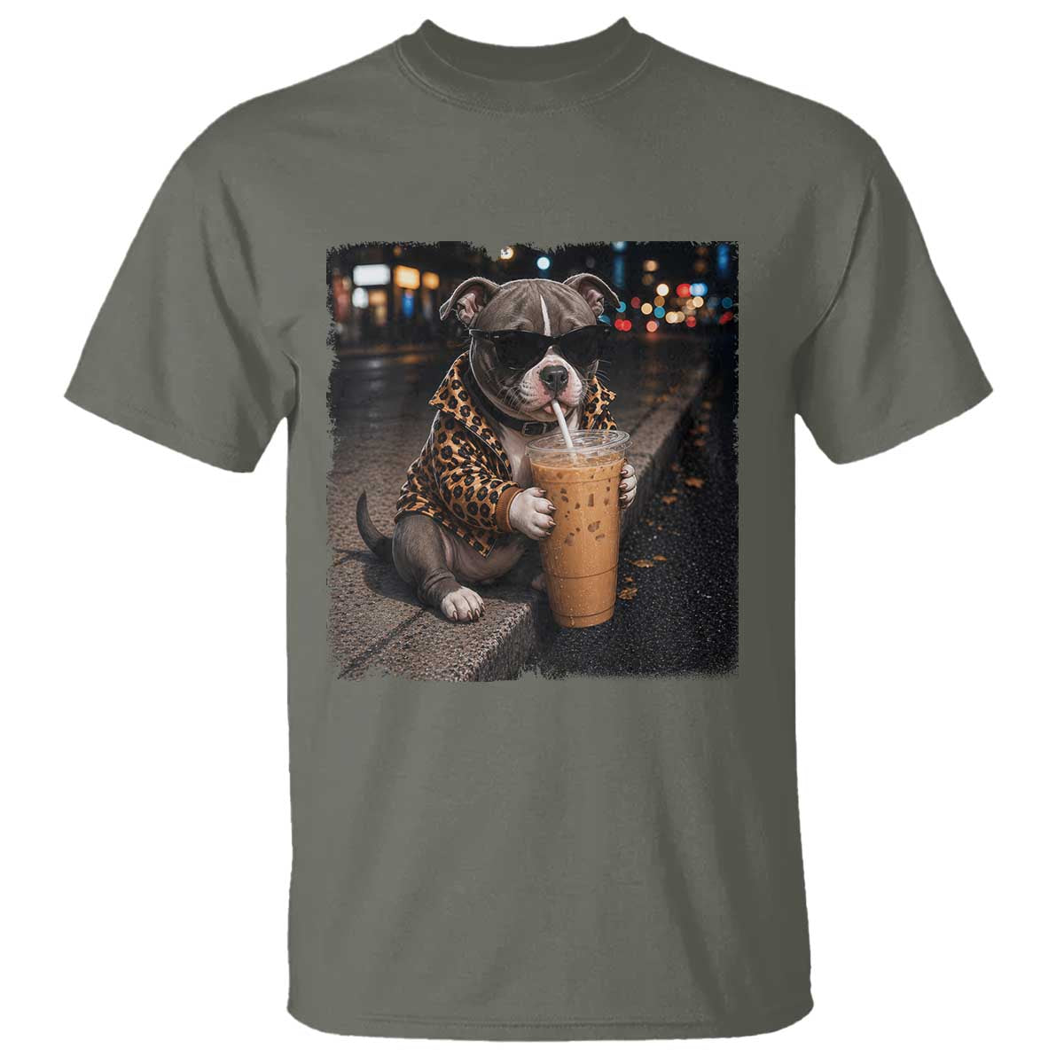 Funny Pitbull Drinking Coffee T Shirt Dog Meme Caffeine Graphic