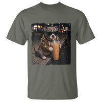 Funny Pitbull Drinking Coffee T Shirt Dog Meme Caffeine Graphic