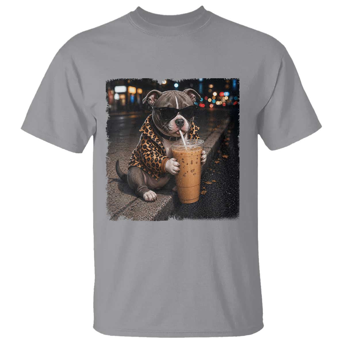 Funny Pitbull Drinking Coffee T Shirt Dog Meme Caffeine Graphic
