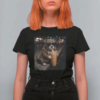 Funny Pitbull Drinking Coffee T Shirt For Women Dog Meme Caffeine Graphic