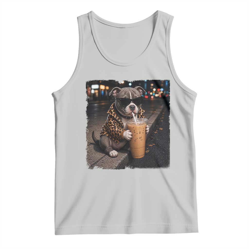 Funny Pitbull Drinking Coffee Tank Top Dog Meme Caffeine Graphic