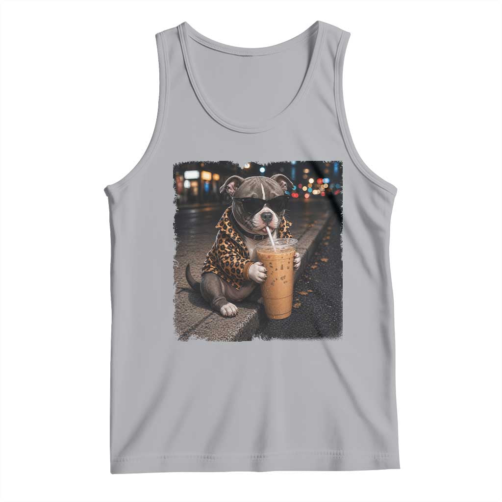 Funny Pitbull Drinking Coffee Tank Top Dog Meme Caffeine Graphic