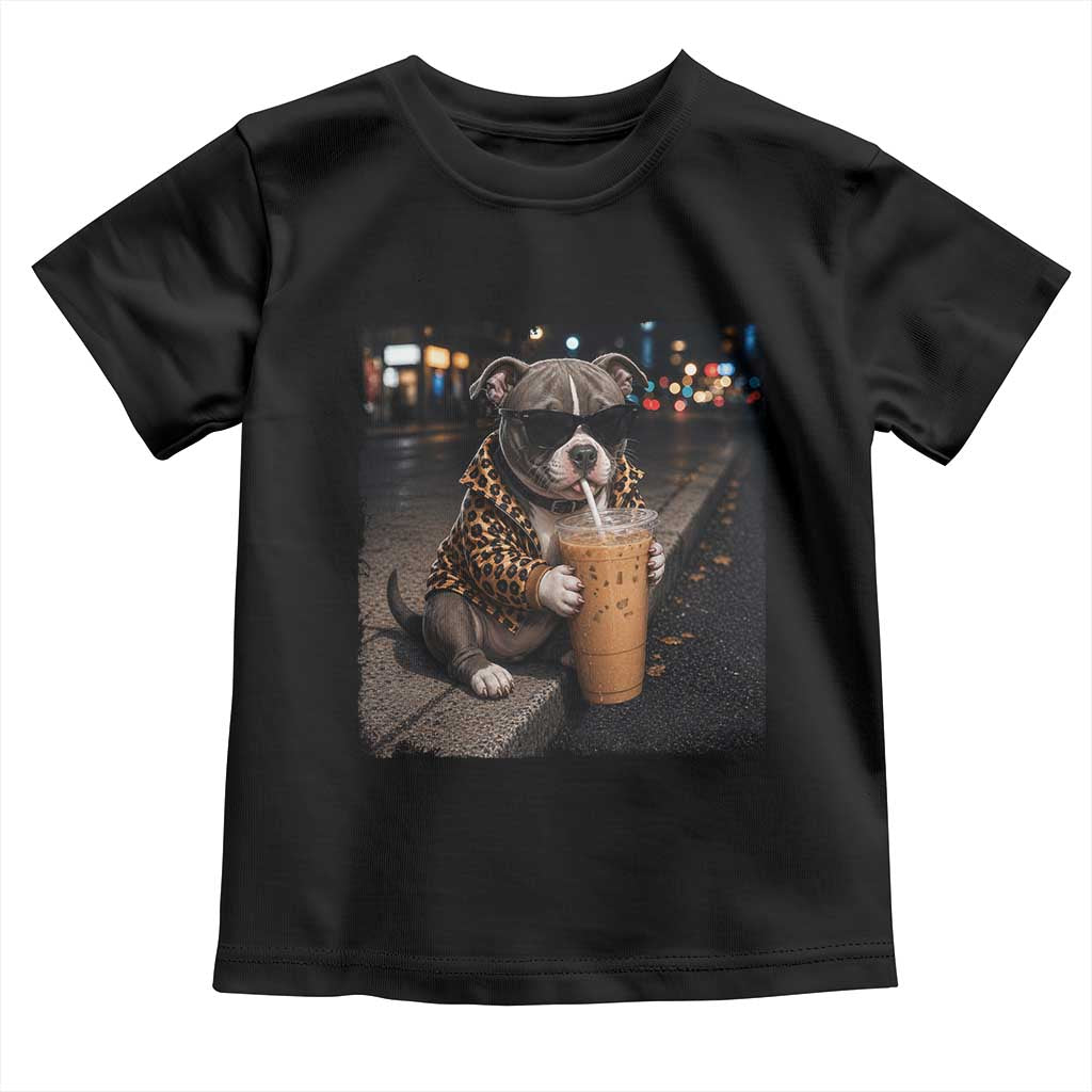 Funny Pitbull Drinking Coffee Toddler T Shirt Dog Meme Caffeine Graphic