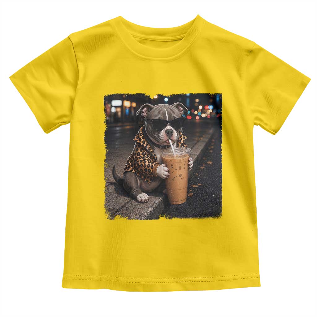 Funny Pitbull Drinking Coffee Toddler T Shirt Dog Meme Caffeine Graphic