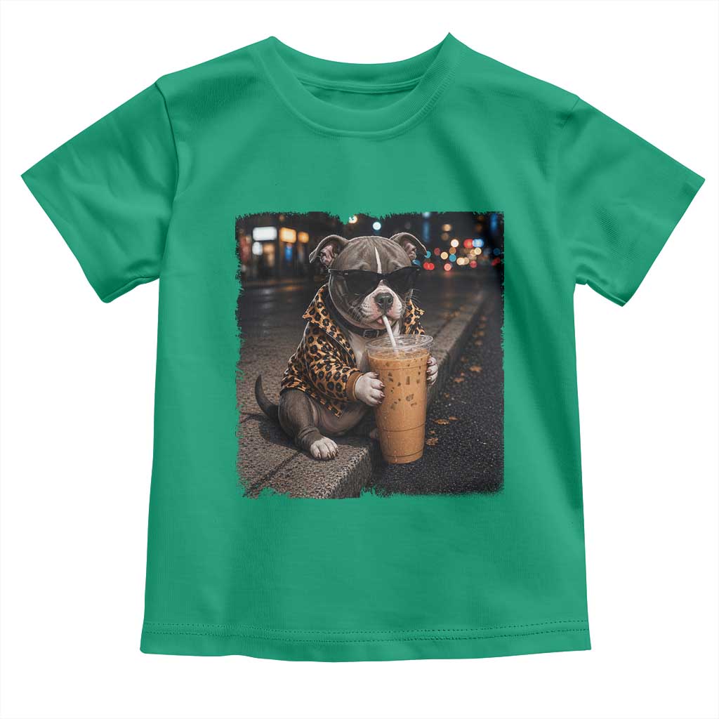 Funny Pitbull Drinking Coffee Toddler T Shirt Dog Meme Caffeine Graphic