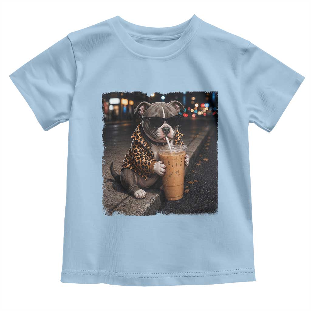 Funny Pitbull Drinking Coffee Toddler T Shirt Dog Meme Caffeine Graphic