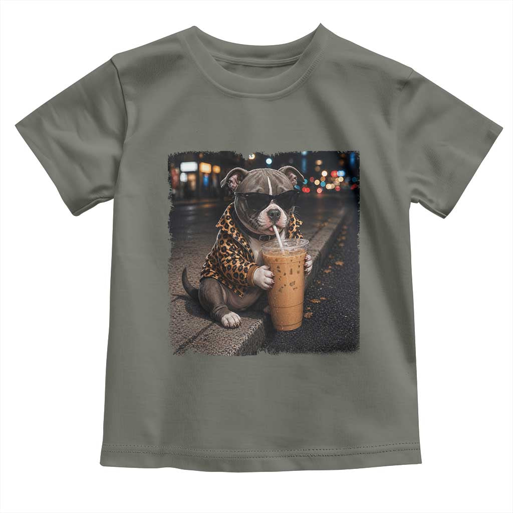 Funny Pitbull Drinking Coffee Toddler T Shirt Dog Meme Caffeine Graphic