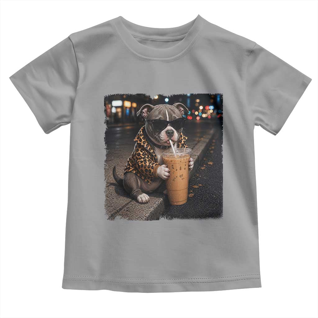 Funny Pitbull Drinking Coffee Toddler T Shirt Dog Meme Caffeine Graphic