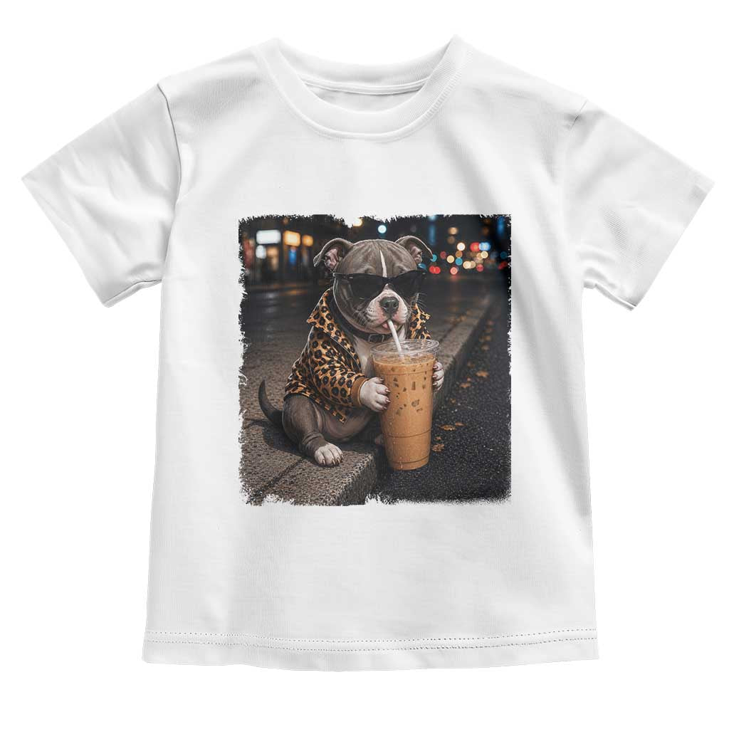 Funny Pitbull Drinking Coffee Toddler T Shirt Dog Meme Caffeine Graphic