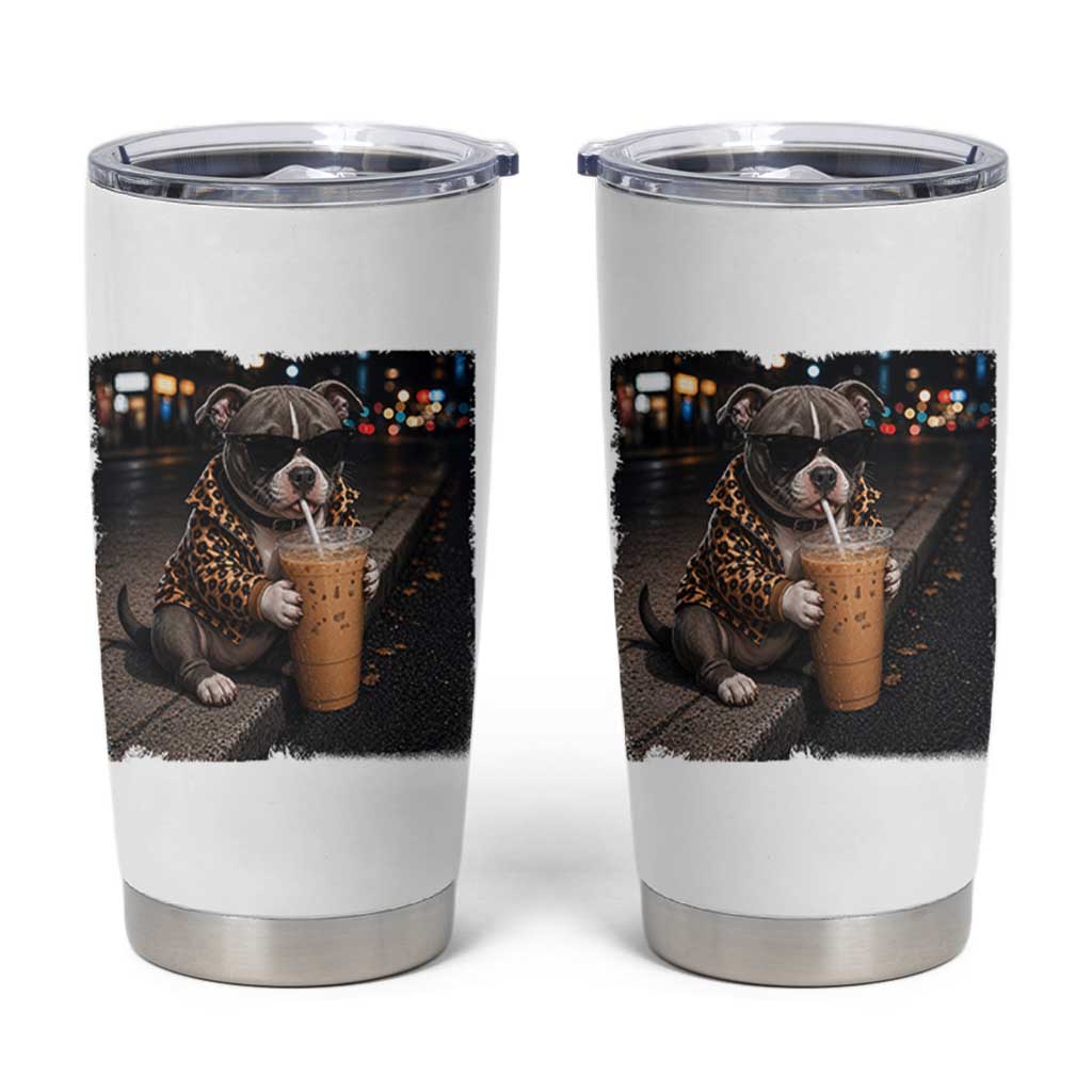 Funny Pitbull Drinking Coffee Tumbler Cup Dog Meme Caffeine Graphic