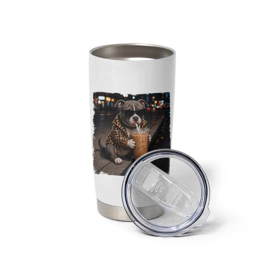 Funny Pitbull Drinking Coffee Tumbler Cup Dog Meme Caffeine Graphic