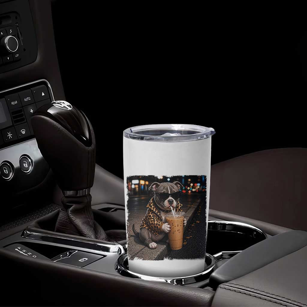 Funny Pitbull Drinking Coffee Tumbler Cup Dog Meme Caffeine Graphic