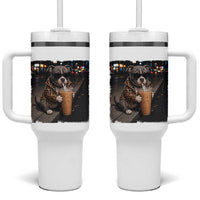 Funny Pitbull Drinking Coffee Tumbler With Handle Dog Meme Caffeine Graphic