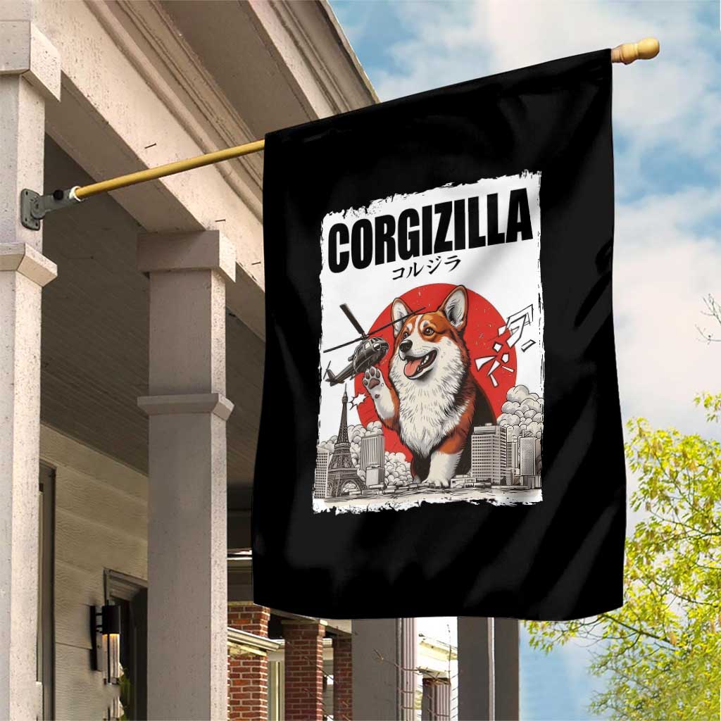 Corgizilla Giant Garden Flag Funny Corgi Monster Roaring Tokyo Japan