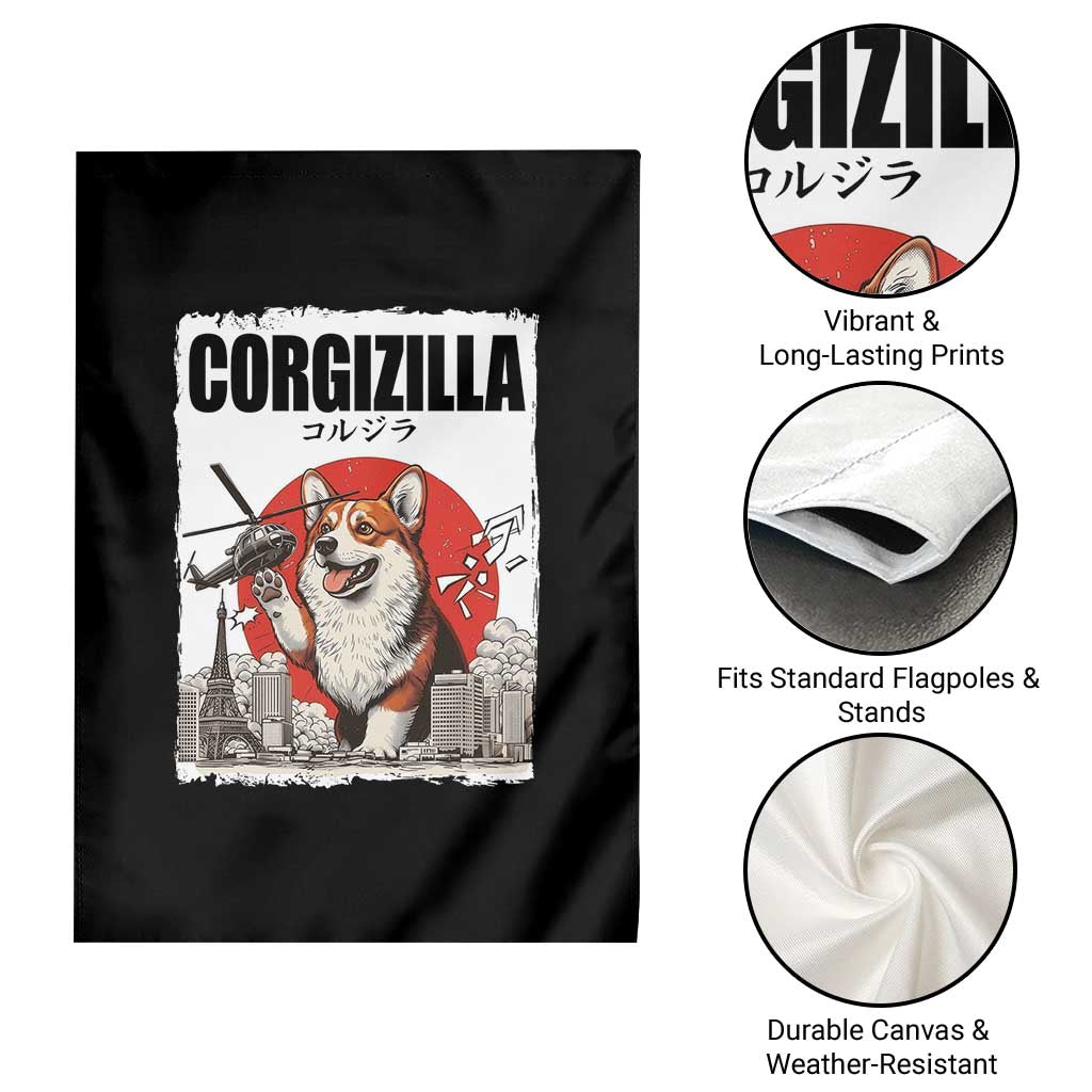 Corgizilla Giant Garden Flag Funny Corgi Monster Roaring Tokyo Japan