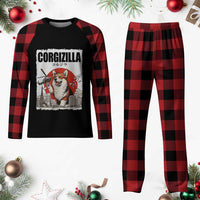 Corgizilla Giant Plaid Pajama Set Funny Corgi Monster Roaring Tokyo Japan