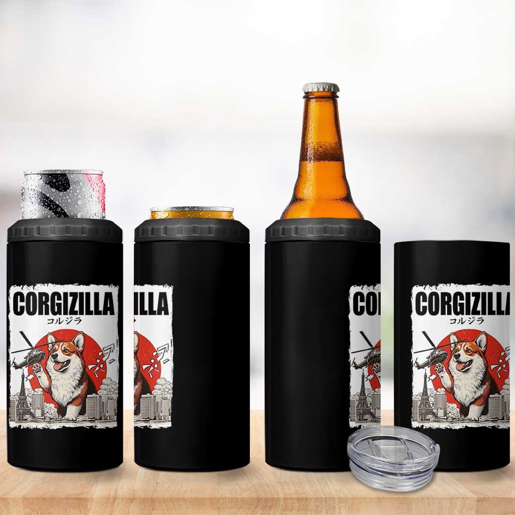 Corgizilla Giant 4 in 1 Can Cooler Tumbler Funny Corgi Monster Roaring Tokyo Japan